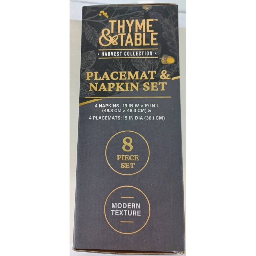 Thyme & Table Harvest Collection 8 Piece Placemat Napkin Set Black Gold